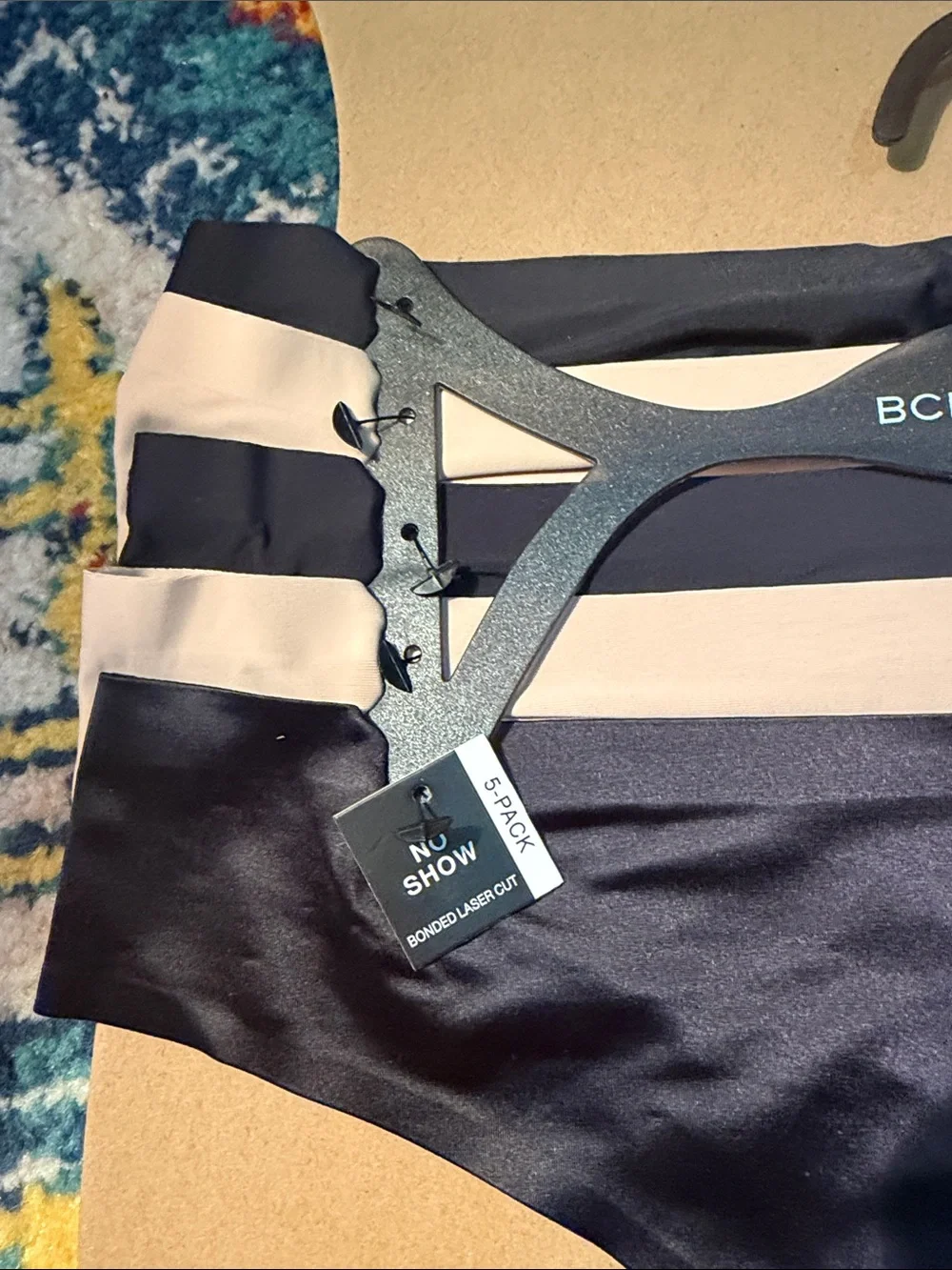 🌴BCBG MAXAZRIA Women’s No Show Bonded Laser Cut Thongs 5-Pack Size M
